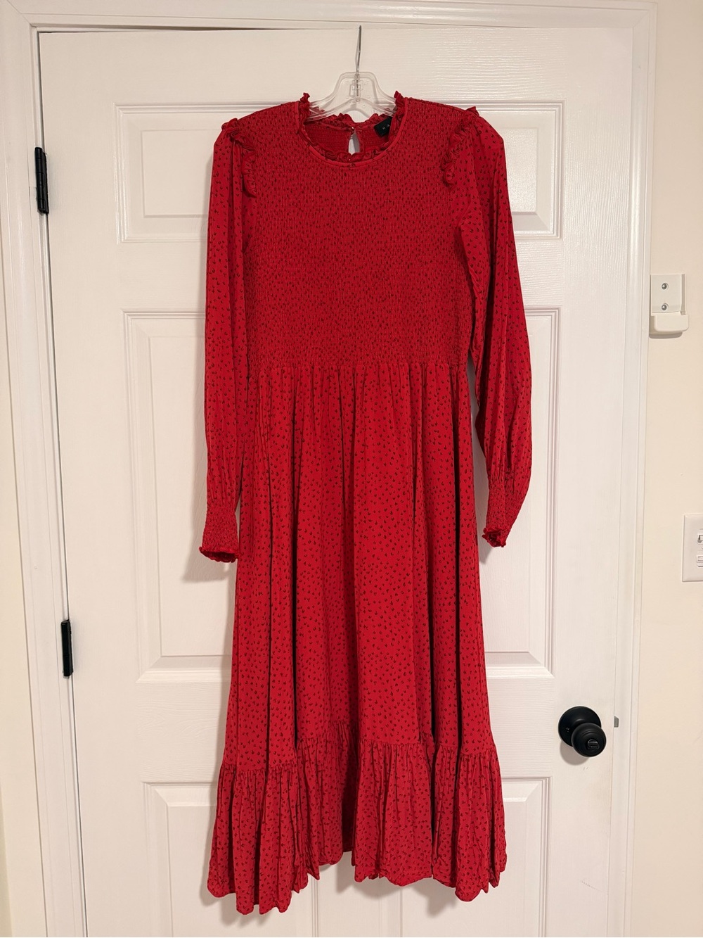 HATCH Women’s Red Long Sleeve Tiered Midi Prairie Dress